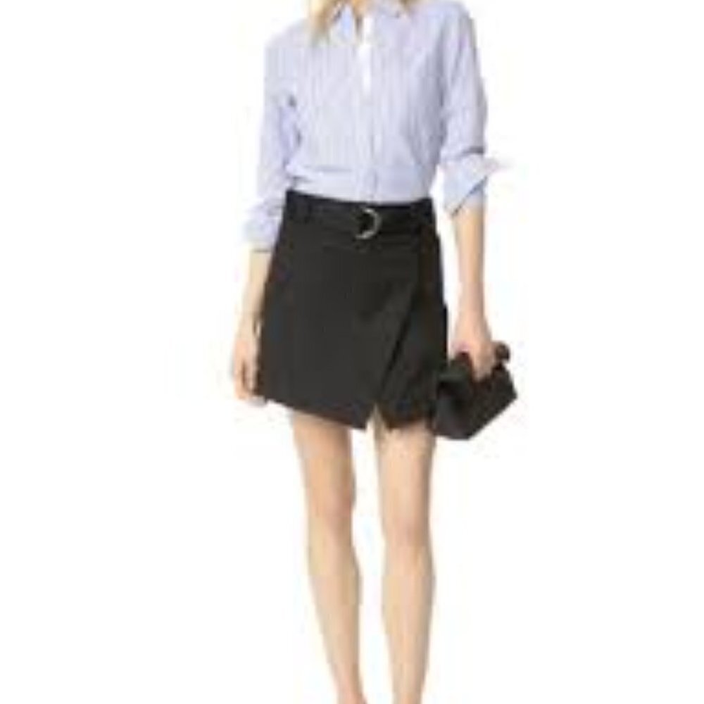 FRAME Black Cotton Denim Cross Front Side Zip Lightweight Short Skirt 2 Skorts
